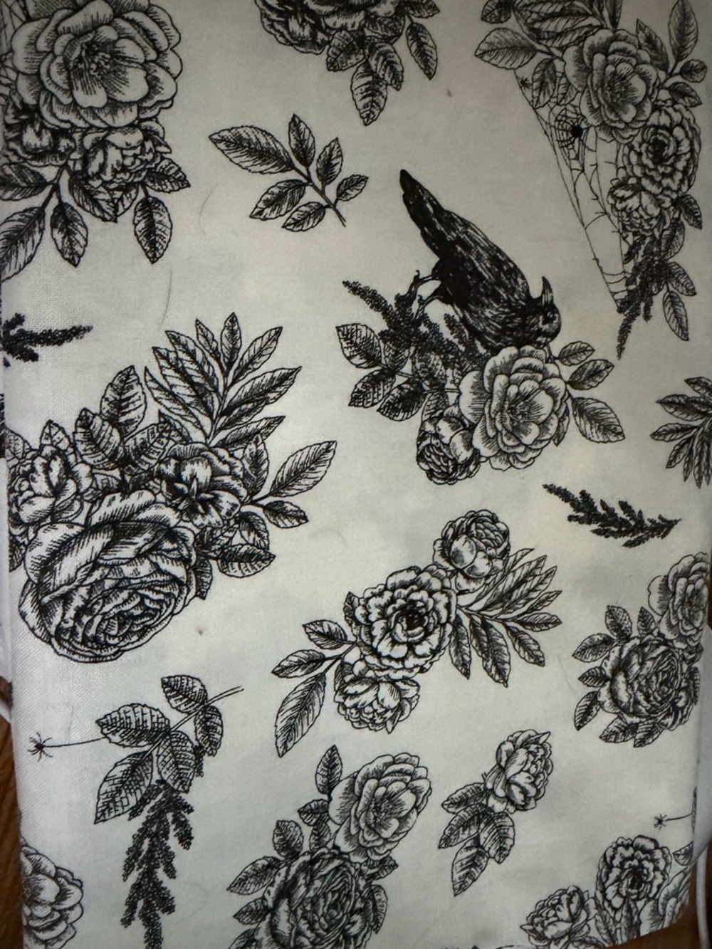 Crow Black and White Floral Printed Fabric